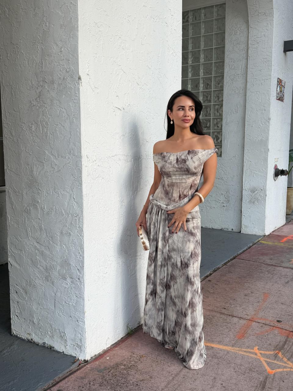 VESTIDO LARGO MESH GRIS