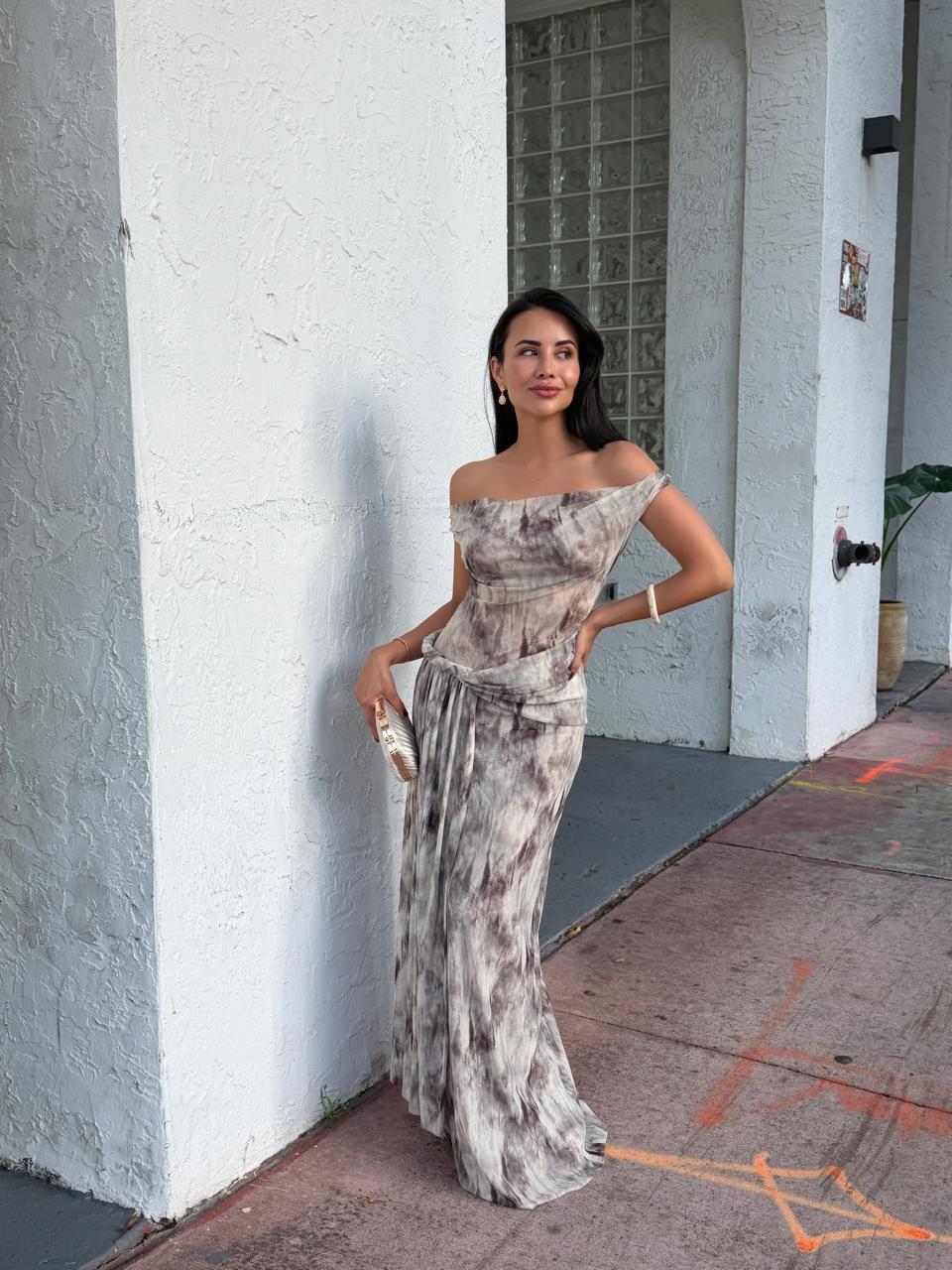 VESTIDO LARGO MESH GRIS