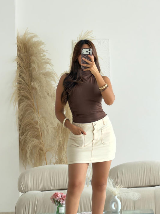 BODY CUELLO ALTO MOCHA EN TELA DOBLE