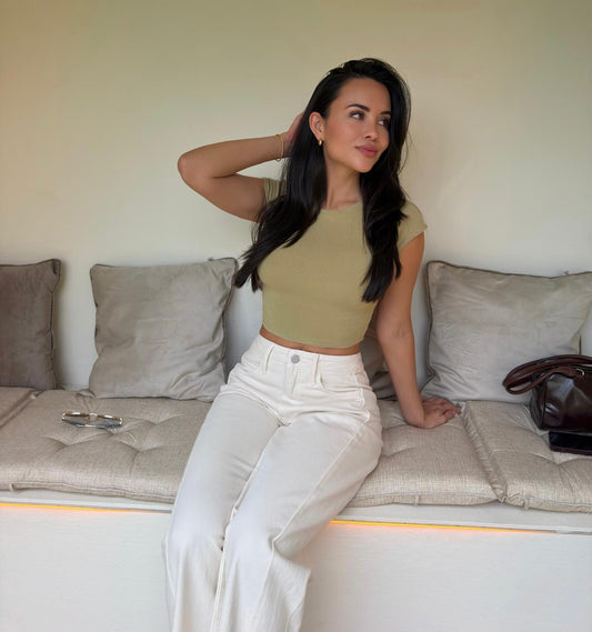 CROP TOP BÁSICO MANGA CORTA VERDE PISTACHO