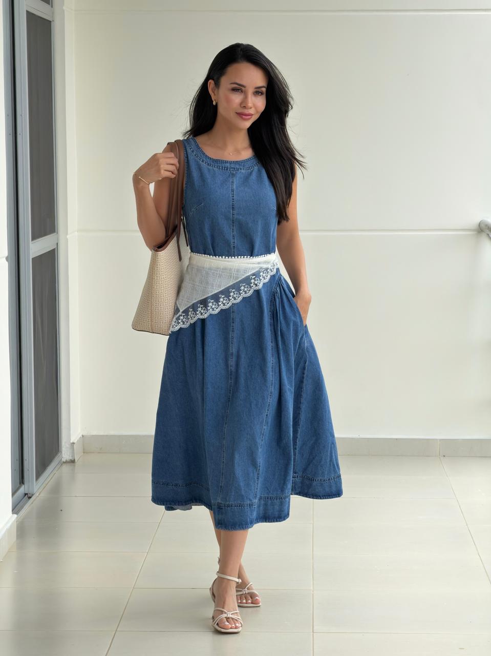 VESTIDO LARGO DENIM MANGA SIZA