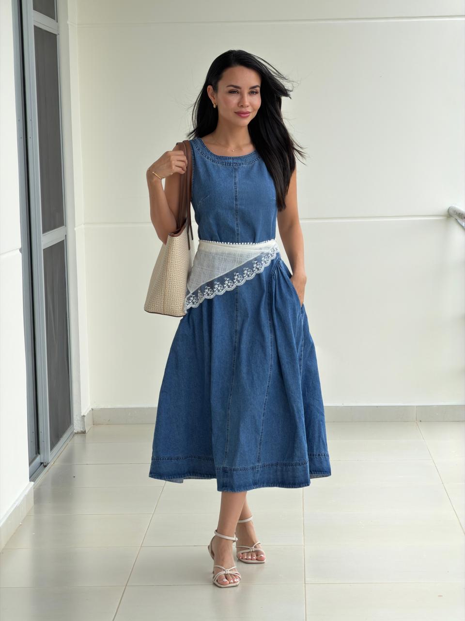 VESTIDO LARGO DENIM MANGA SIZA