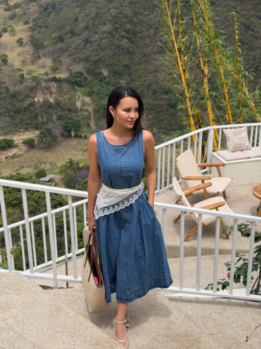VESTIDO LARGO DENIM MANGA SIZA