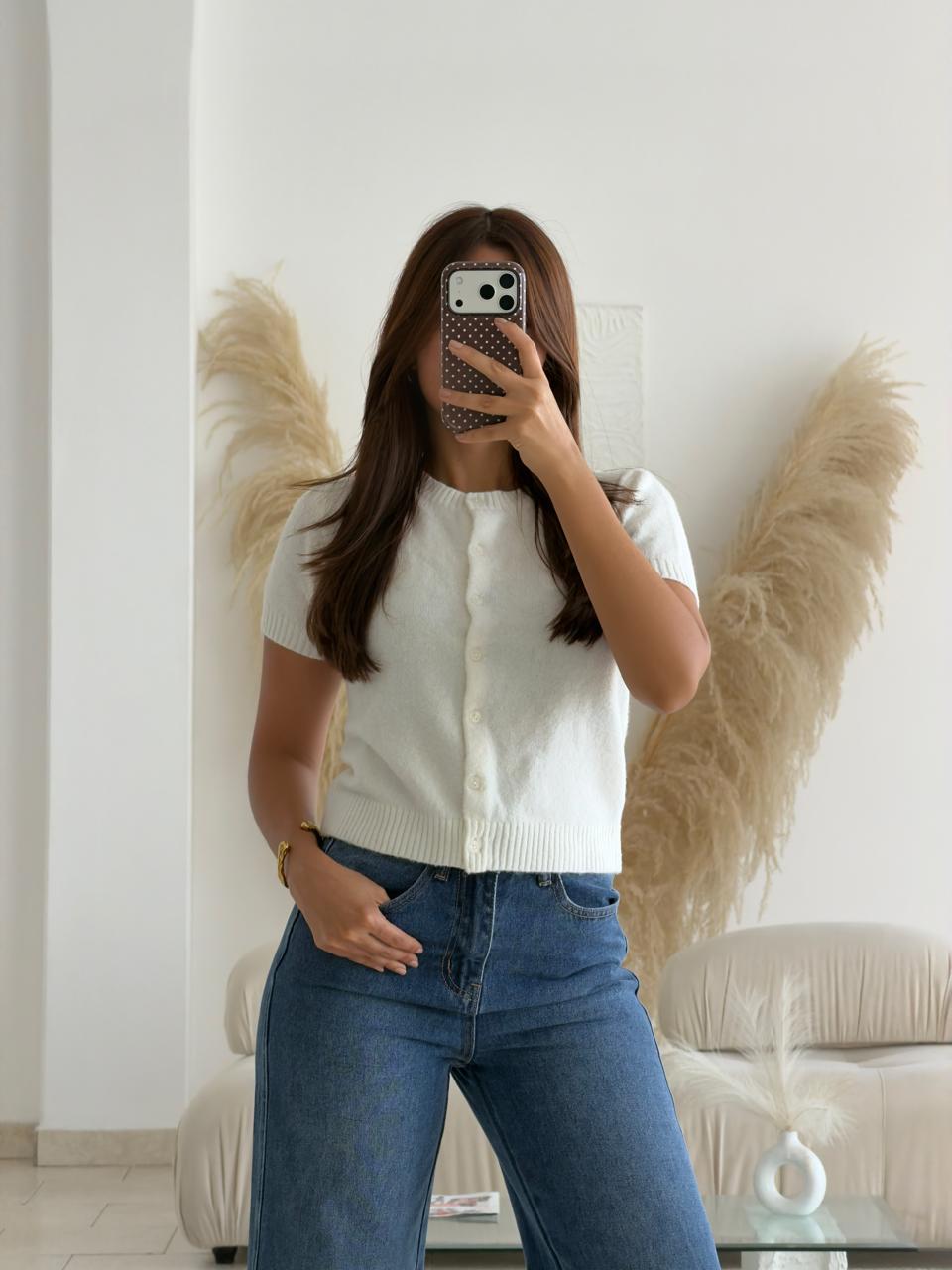 BLUSA - CARDIGAN CORTO LANOSO BLANCO
