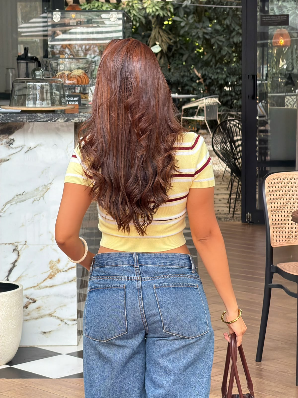 CROP TOP POLO TEJIDO RAYAS AMARILLO Y CAFÉ