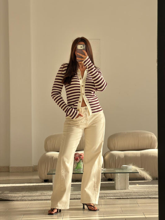 SWEATER MANGA LARGA RAYAS VINO Y BLANCO