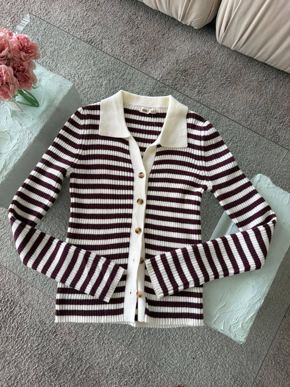 SWEATER MANGA LARGA RAYAS VINO Y BLANCO