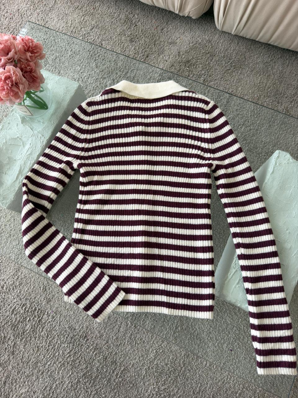 SWEATER MANGA LARGA RAYAS VINO Y BLANCO