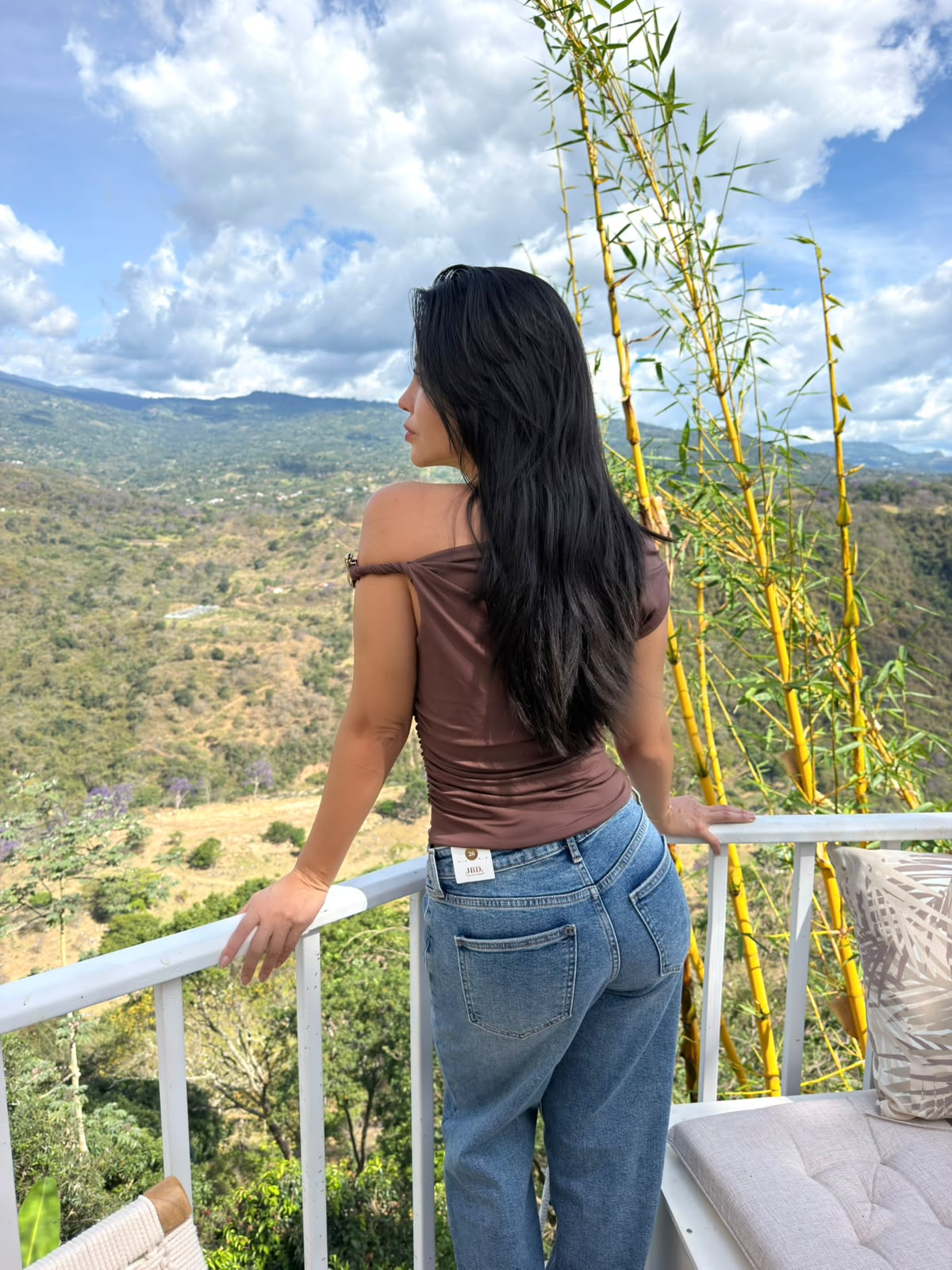 BLUSA UN HOMBRO MOCHA APLIQUE DORADO