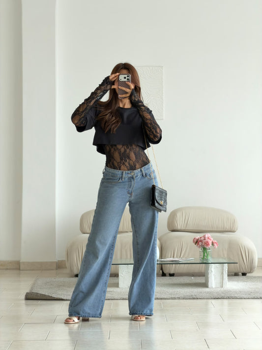 BODY ENCAJE CON CAMISETA ENCIMA NEGRO