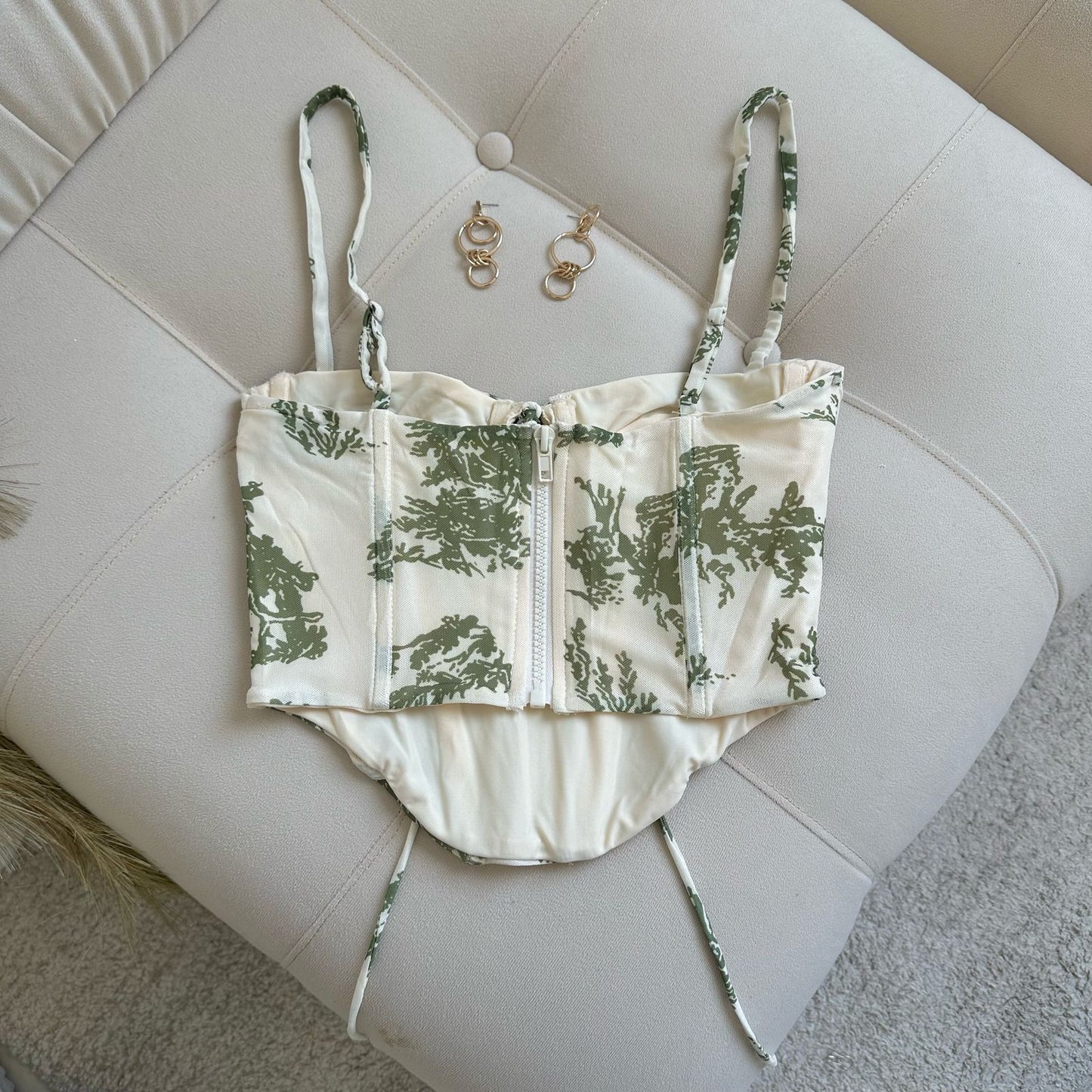 CORSET FLORAL CON FORRO VERDES