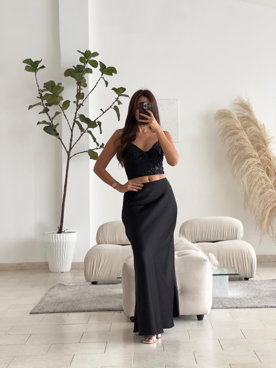 CORSET LENTEJUELAS COPAS NEGRO