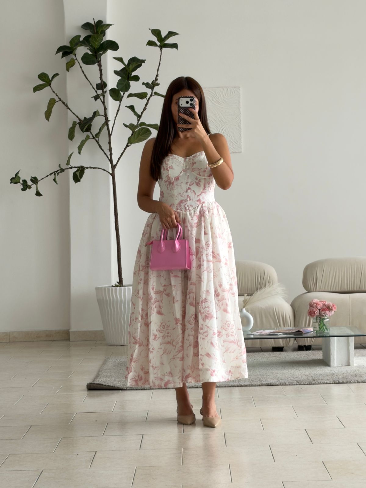 VESTIDO CORSET LARGO FLORAL ROSA