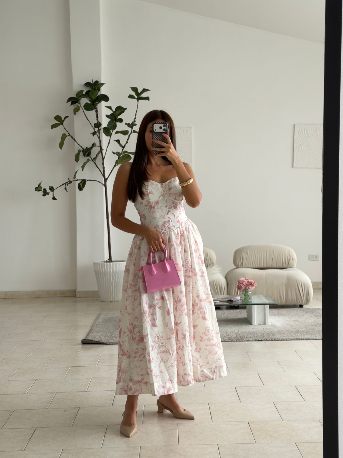 VESTIDO CORSET LARGO FLORAL ROSA