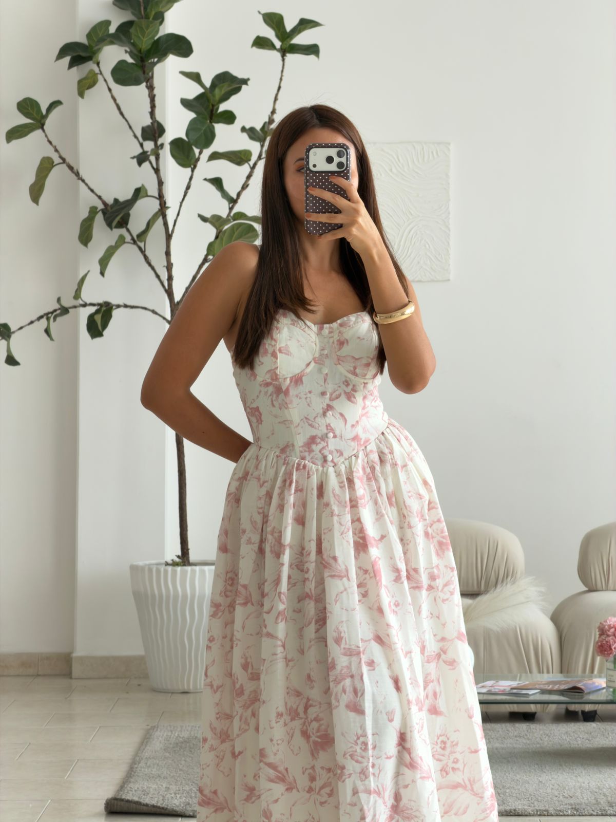 VESTIDO CORSET LARGO FLORAL ROSA