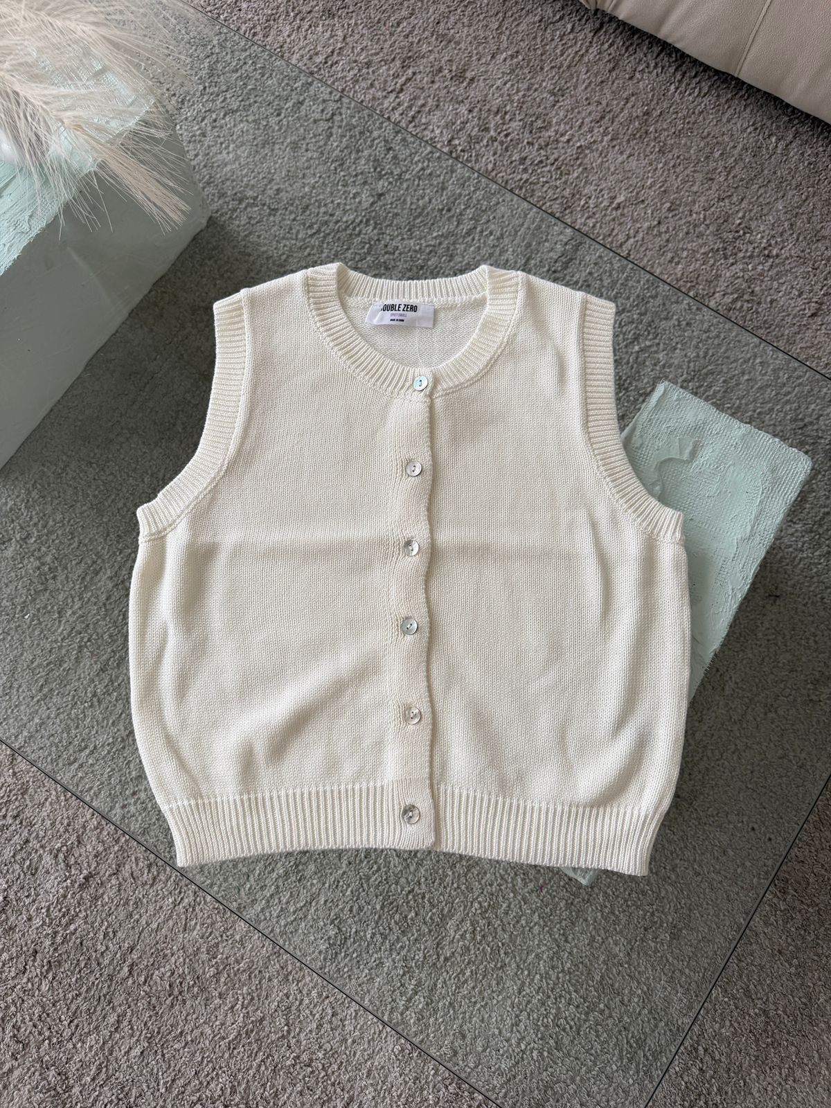 CHALECO TEJIDO CREMA MANGA SIZA