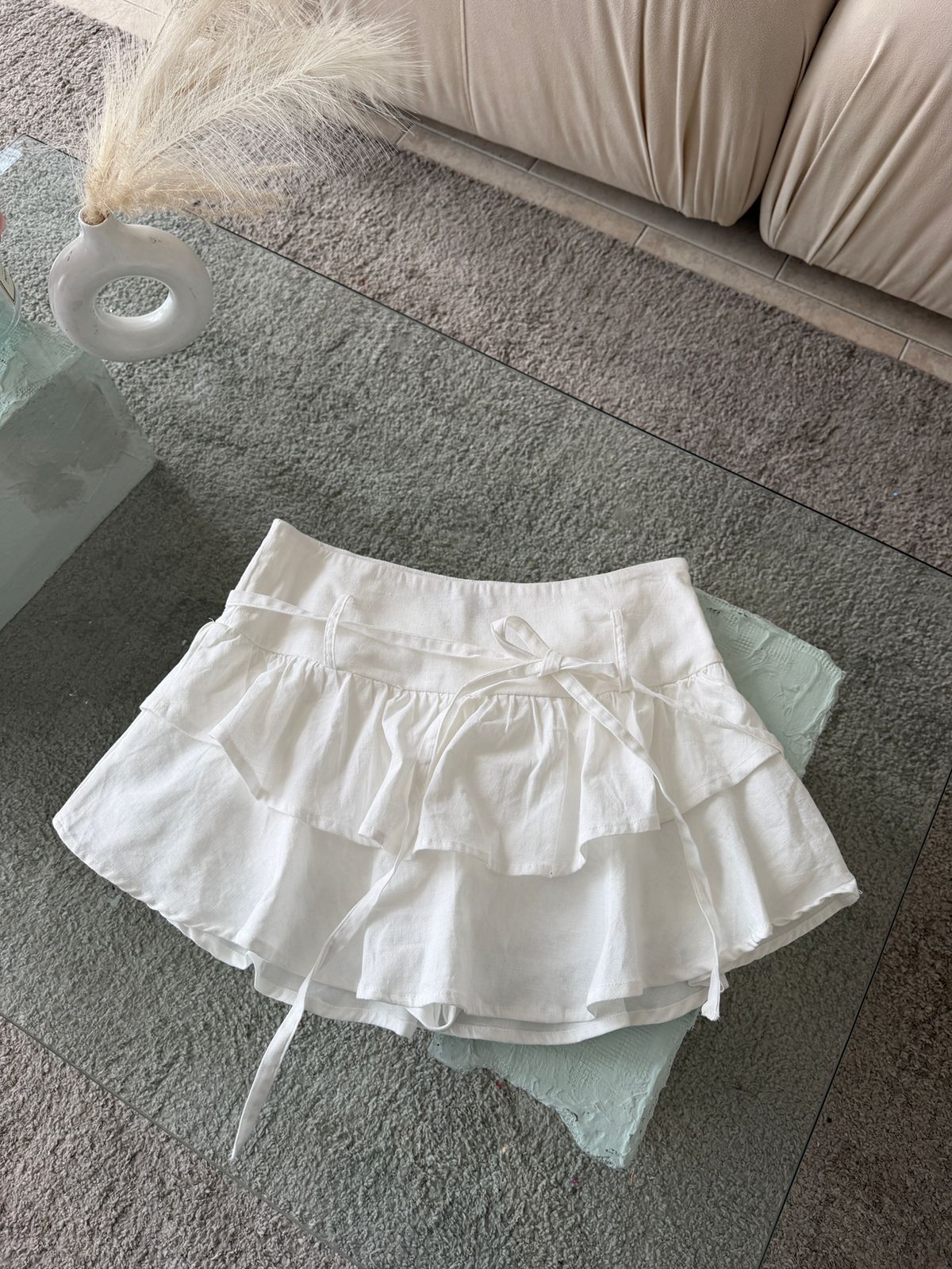 FALDA SHORT BLANCA EN LINO BOLEROS