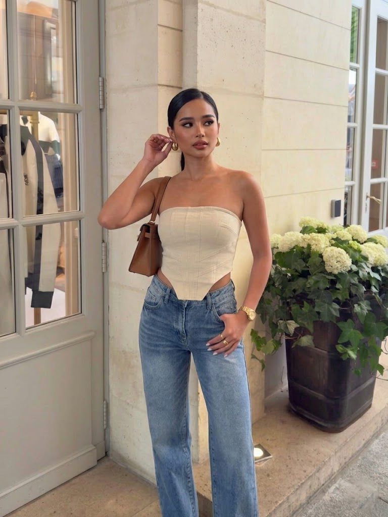 CORSET DENIM STRAPLESS CAQUI