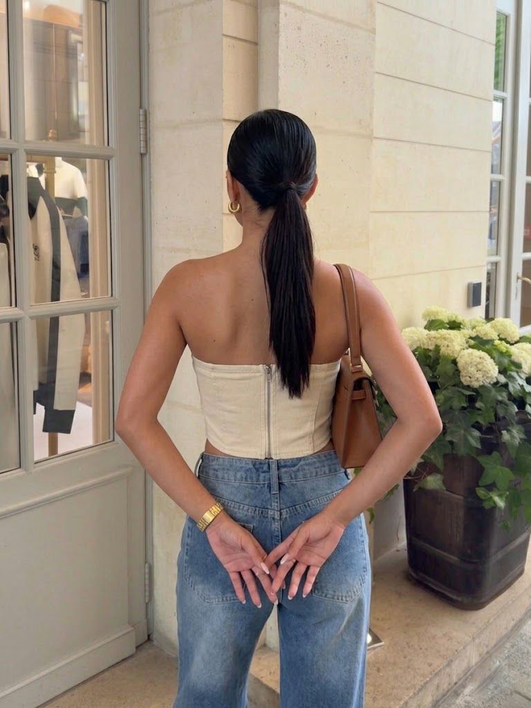 CORSET DENIM STRAPLESS CAQUI