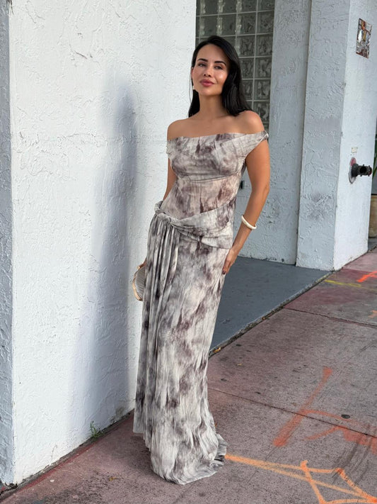 VESTIDO LARGO MESH GRIS