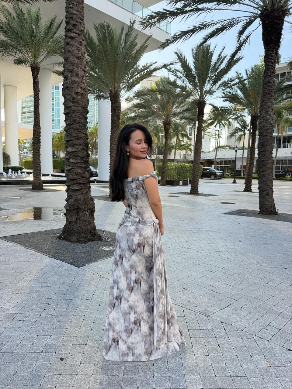 VESTIDO LARGO MESH GRIS