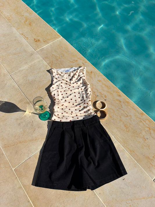 BLUSA MESH FRUNCIDA POLKA DOT FONDO CREMA