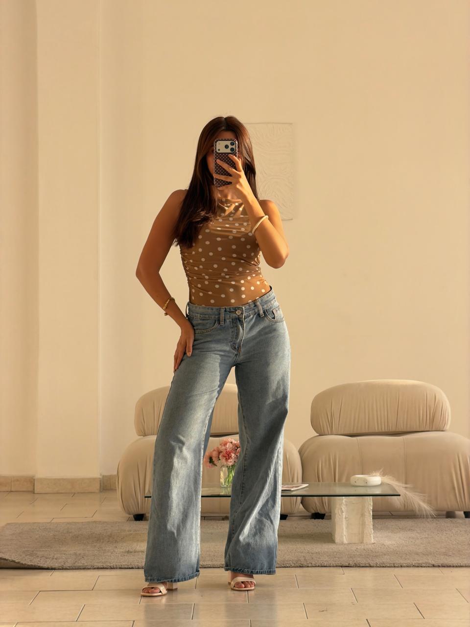 BLUSA MESH FRUNCIDA POLKA DOT FONDO CAFÉ